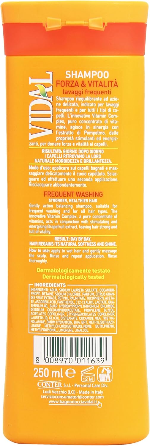 Vidal Strength and Vitality Shampoo 250ml, 250 ml - Image 3