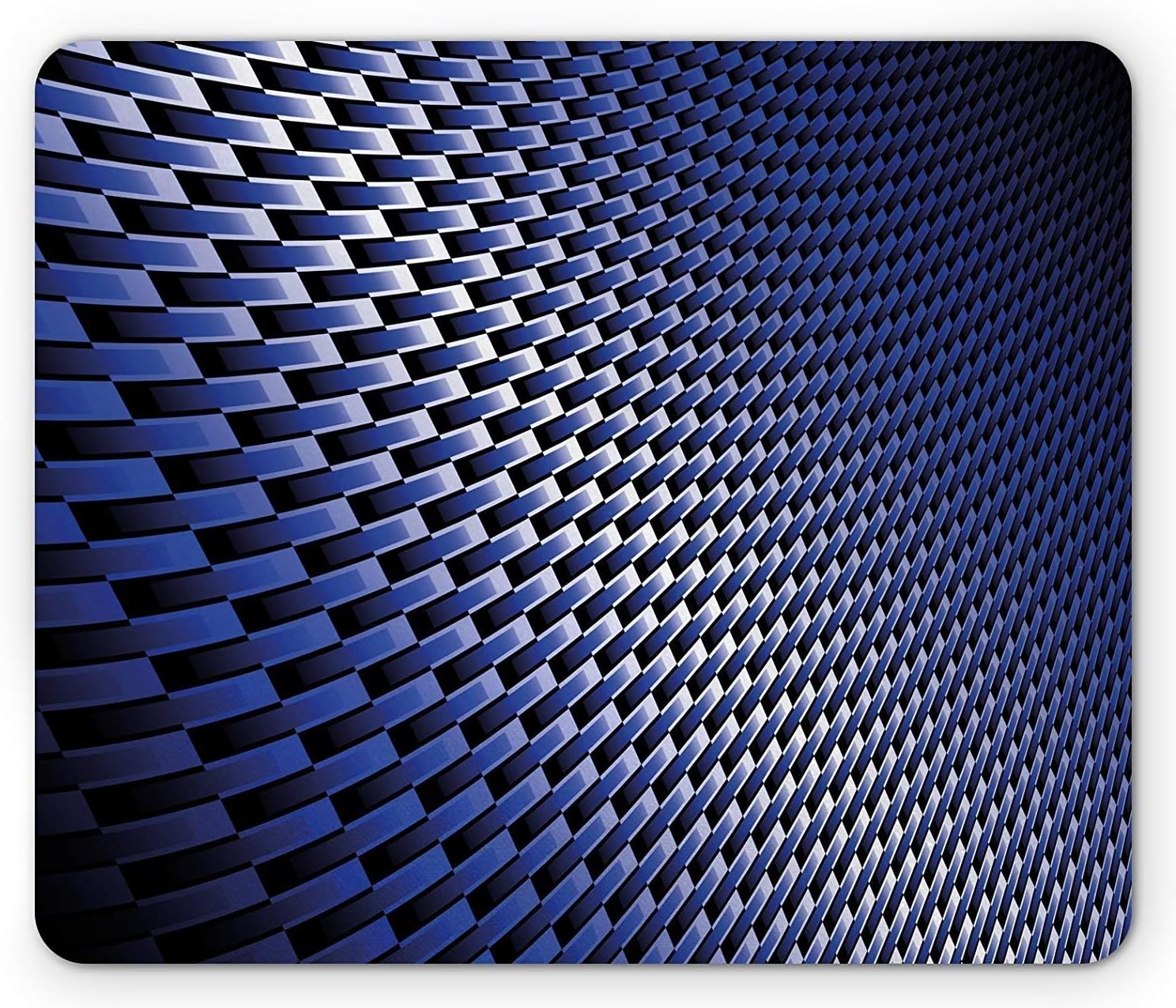 Dark Blue Mouse Pad, Curvy Carbon Fiber Texture Image Abstract Industrial Modern Grid, Standard Size Rectangle Non-Slip Rubber Mousepad, Dark Blue Royal Blue White
