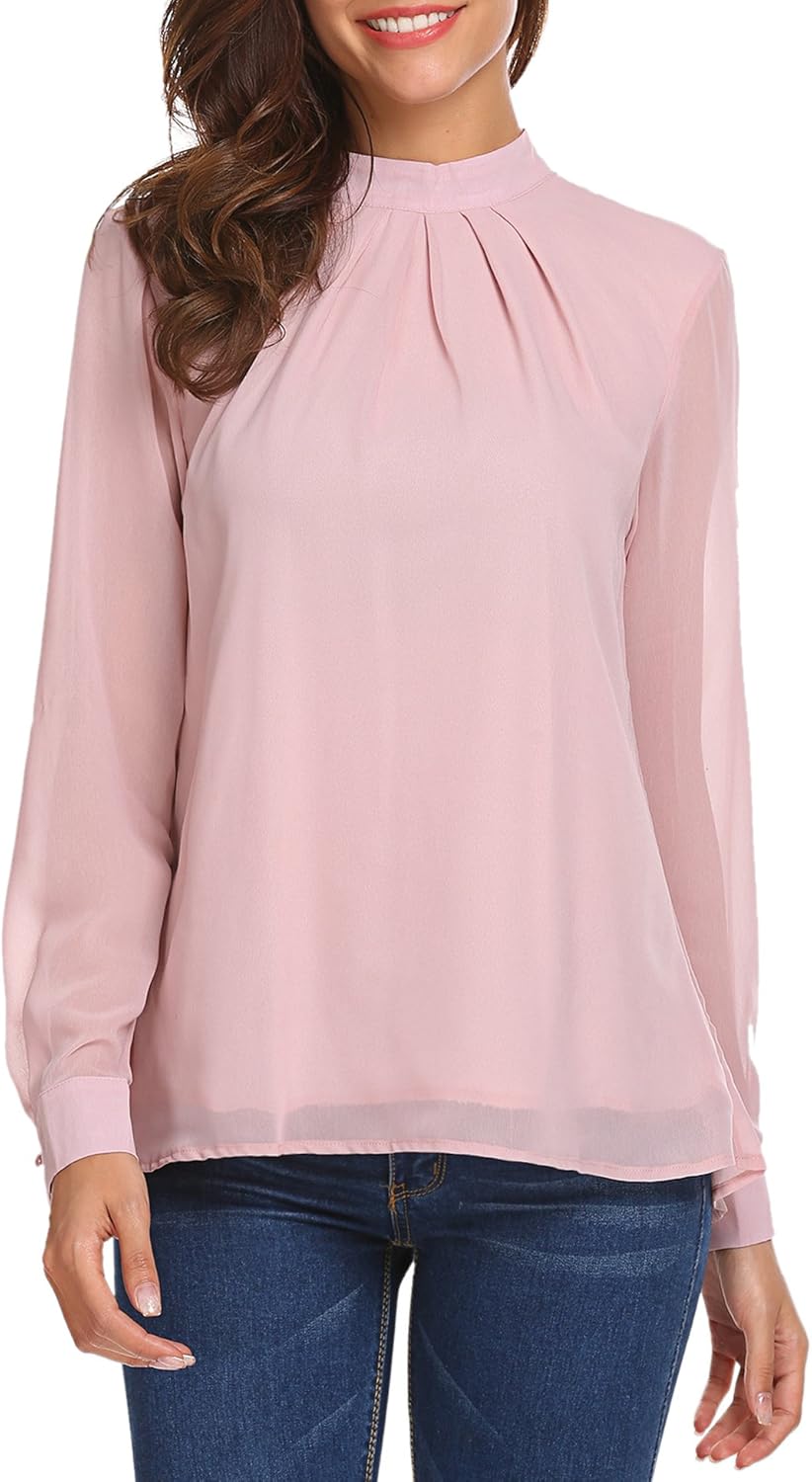SoTeer Chiffon Blouse Women Loose Casual Long Sleeve Tops Layered Dress Shirts at  Women’s Clothing store