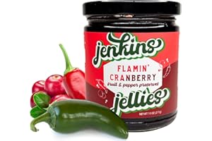 Jenkins Jellies Flammin' Cranberry Hot Pepper Jelly - Sweet & Spicy Jalapeño Jelly - Gluten Free, Vegan Pepper Jam - Use as a Glaze, Dipping Sauce, or Dessert Topping - All Natural & USA Made - 11 Oz