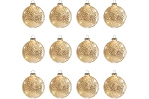 DN DECONATION Glass Christmas Ball Ornaments Set of 12, Pink & Blue & Green & Brown Christmas Ornaments, Hanging Ornament Bal