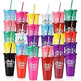 Bokon 30 Pcs Employee Appreciation Gifts 24oz Plastic Cups with Lids and Straws Thank You Gifts for Staff Coworker Reusable Tumblers Thank You Cups for Teacher Nurse(Best Team Ever)