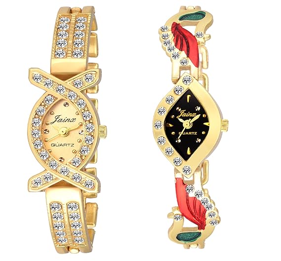 Jainx Golden Color Analog Watch Combo for Women & Girls - JC435