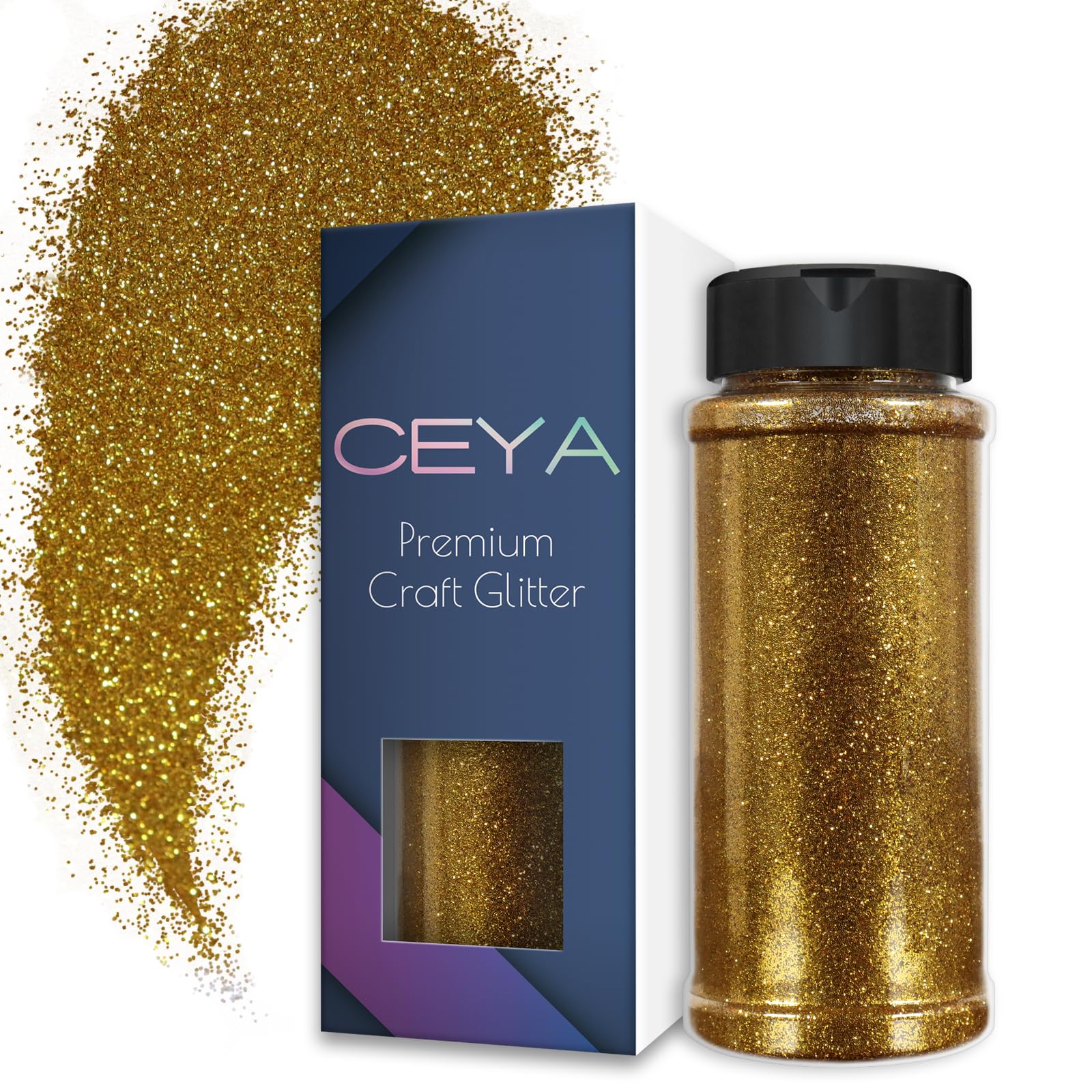 Ceya 3.5oz/ 100g Ultra Fine Glitter Powder Deep Gold Glitter 1/128” 0.008” 0.2mm for Slime Epoxy Resin Craft Tumbler Jewelry Nail Art Festival Makeup Scrapbook Painting Wedding Cards