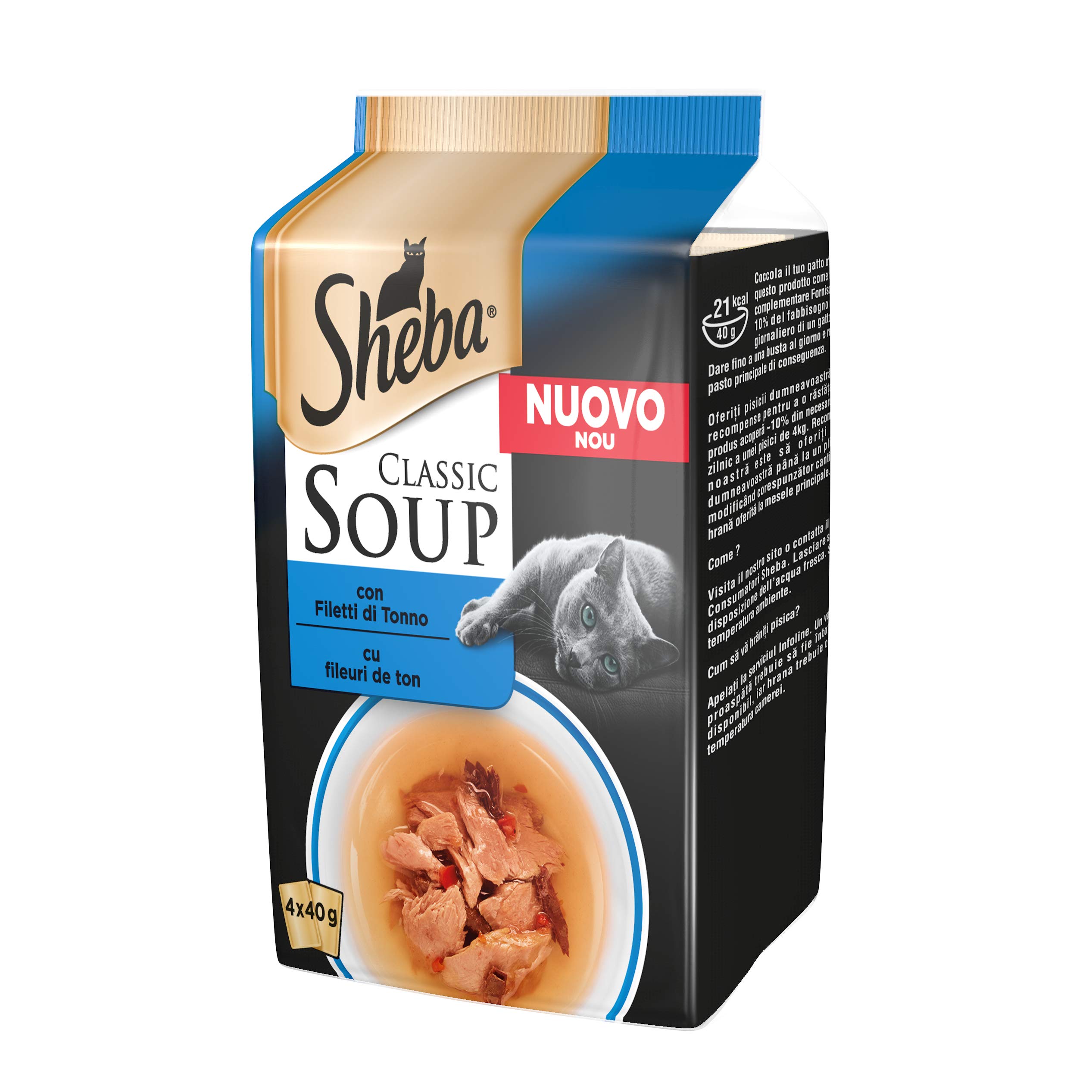 Sheba Classic Soup, Cat Food with Tuna Fillets 4 x 40g - 12 Packs (48 Bags in Total)
