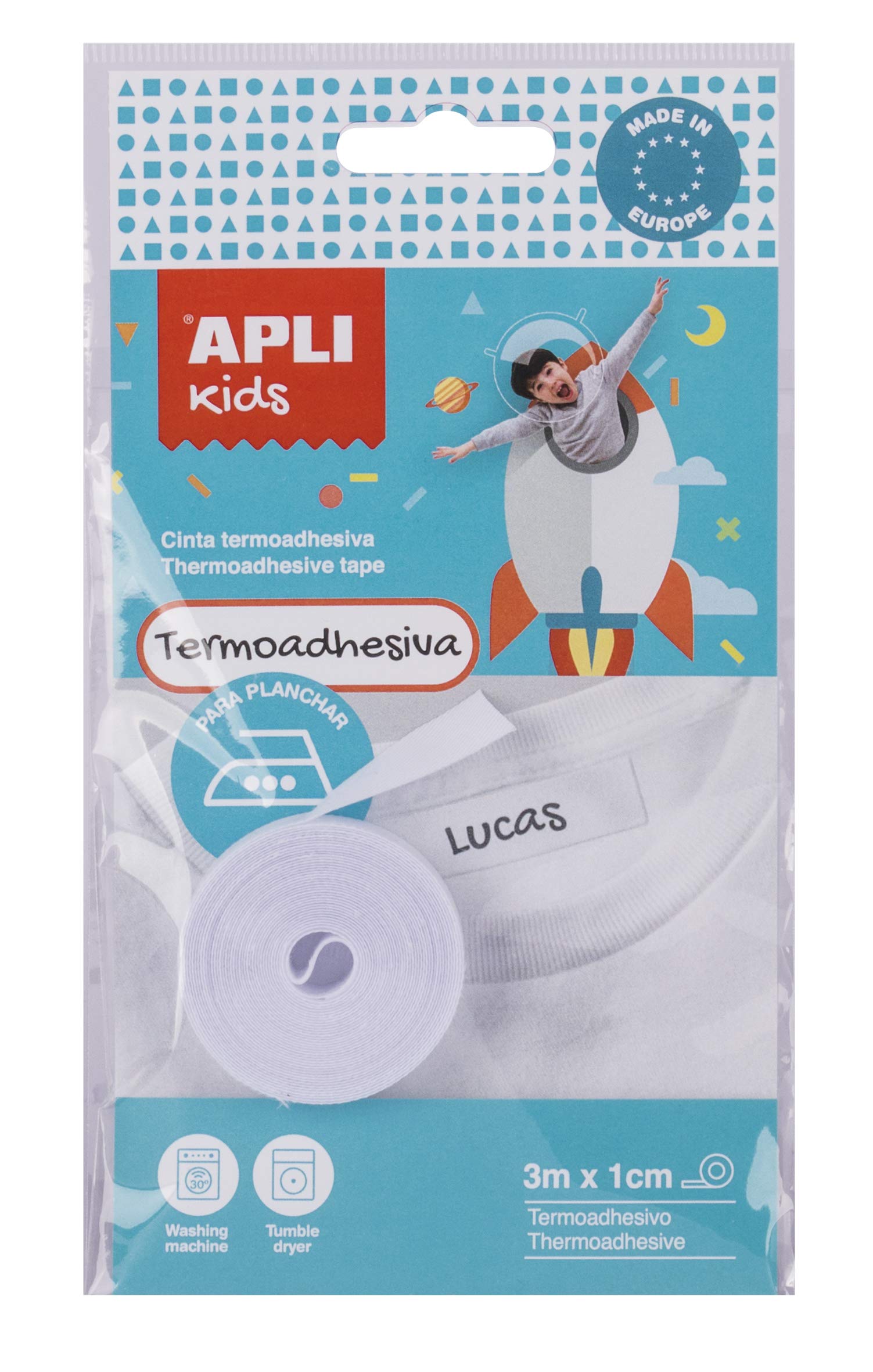 APLI Kids 17795 – Iron-On Tape 3 m – Suitable for Identifying Children's or School Clothes, White, Pack of 1