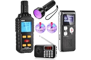 Dunzy 6 Pcs Ghost Hunting Equipment Kit Includes 1 Electromagnetic Paranormal Radiation Detector 1 8gb EVP Digital Recorder 1 Hand Held Radio 1 UV Flashlight 2 LED Light up Cat Balls