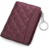 befen Real Leather Small RFID Blocking Wallet for Women with Credit Card Holder Zipper Coin Pocket Key Chain Wallets - Burgundy Red