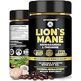 KEY ELEMENTS Organic Lions Mane Supplement Capsules with MCT Oil for Brain Support & Relaxed Focus - Lion's Mane Extract with Ashwagandha and L-Theanine - Lions Mane Mushroom Softgels