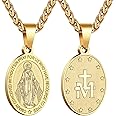 RS Virgin Mary Necklace for Men Boys Miraculous Medal Stainless Steel Mary Mother of God Pendant Mary Charm