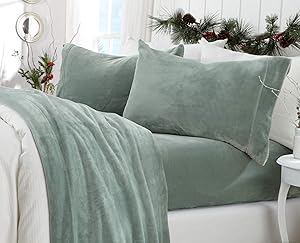 Great Bay Home Extra Soft Cozy Velvet Plush Sheet Set. Deluxe Bed Sheets with Deep Pockets. Velvet Luxe Collection (King, Jade)
