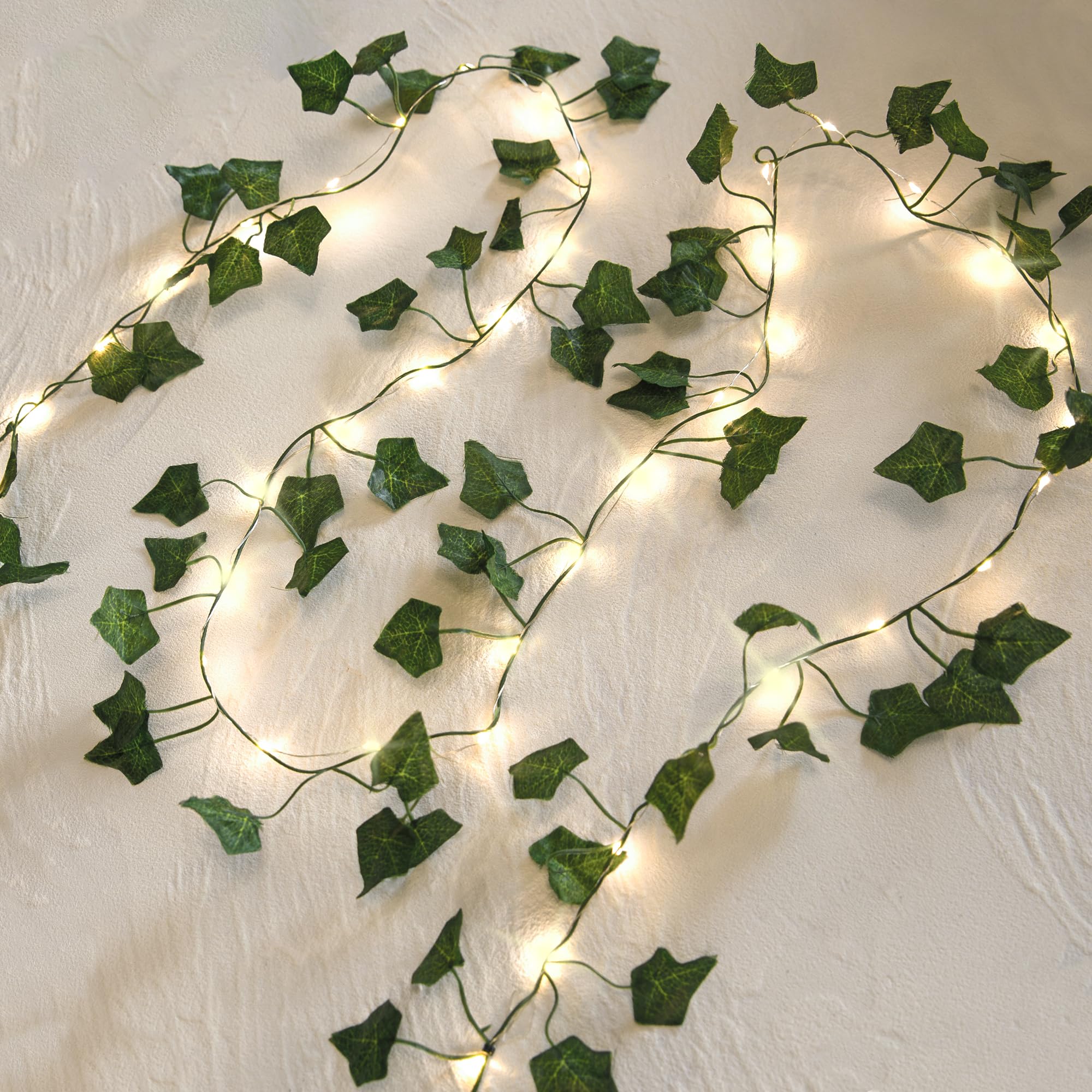 Photo 1 of 2 Pack 6.56 Ft Green Ivy Leaves Fairy String Lights Battery Operated, 40 LEDs Battery Powered Artificial Garland Plant Vine Fairy Light for Bedroom Wedding Party Holiday Patio Decor?Warm White?