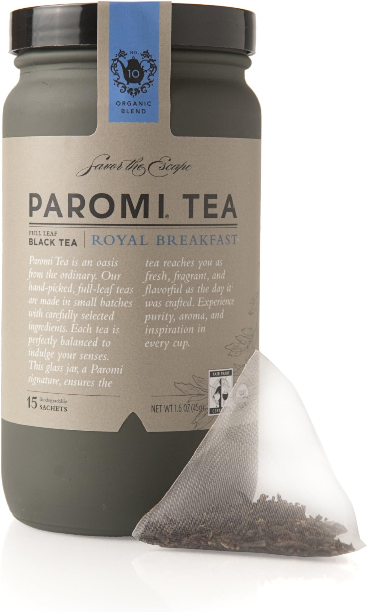 Paromi Tea Royal Breakfast Tea Full-Leaf, 15 Tea Bags, Organic Caffeinated Black Tea in Biodegradable Sachets, Delicious Hot or Iced, Great for Infusing Recipes