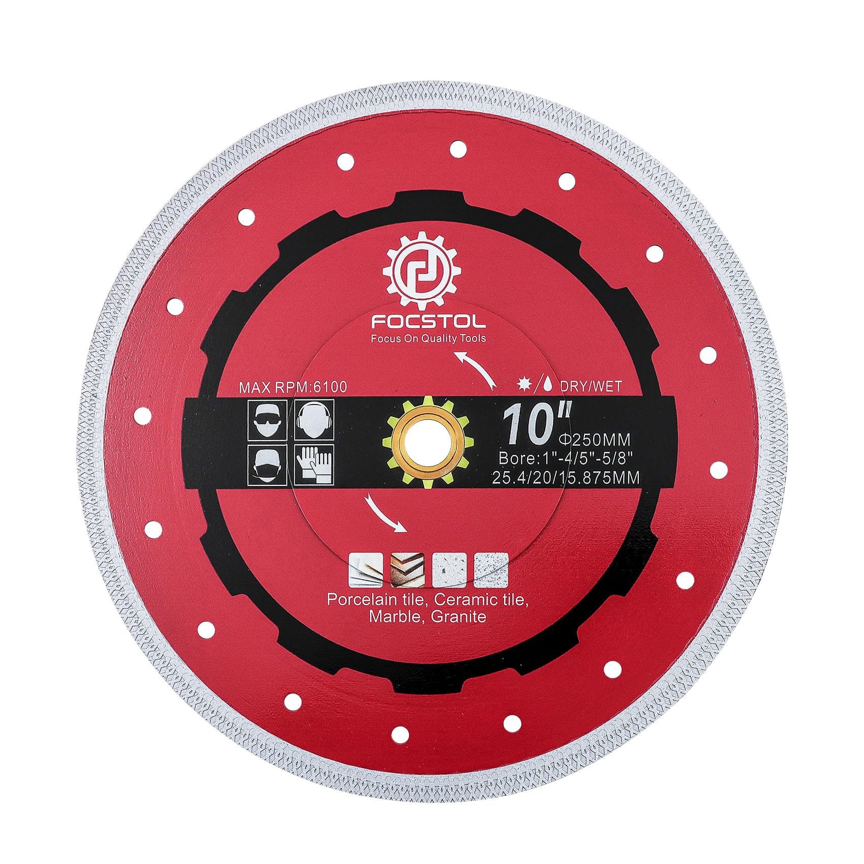 FOCSTOL Diamond Tile Saw Blade - 250mm Cutting Disc for Porcelain Ceramic Tile Marble Granite Quartz Arbor 25.4mm x 20mm x 15.875mm