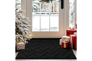 hicorfe Indoor Doormat,Welcome Door Mat TPR Backing Non Slip Mats 20"x31.5" Absorbent Resist Dirt Entrance Doormat Inside Floor for Entryway Washable Low-Profile (Black)
