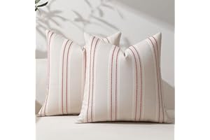 Hckot Christmas Pillow Covers 18x18 Set of 2 Red Striped Throw Pillow Covers Linen Decorative Pillows Square Cushion Covers for Sofa Couch Bed Living Room Xmas Winter Decorations(Red)