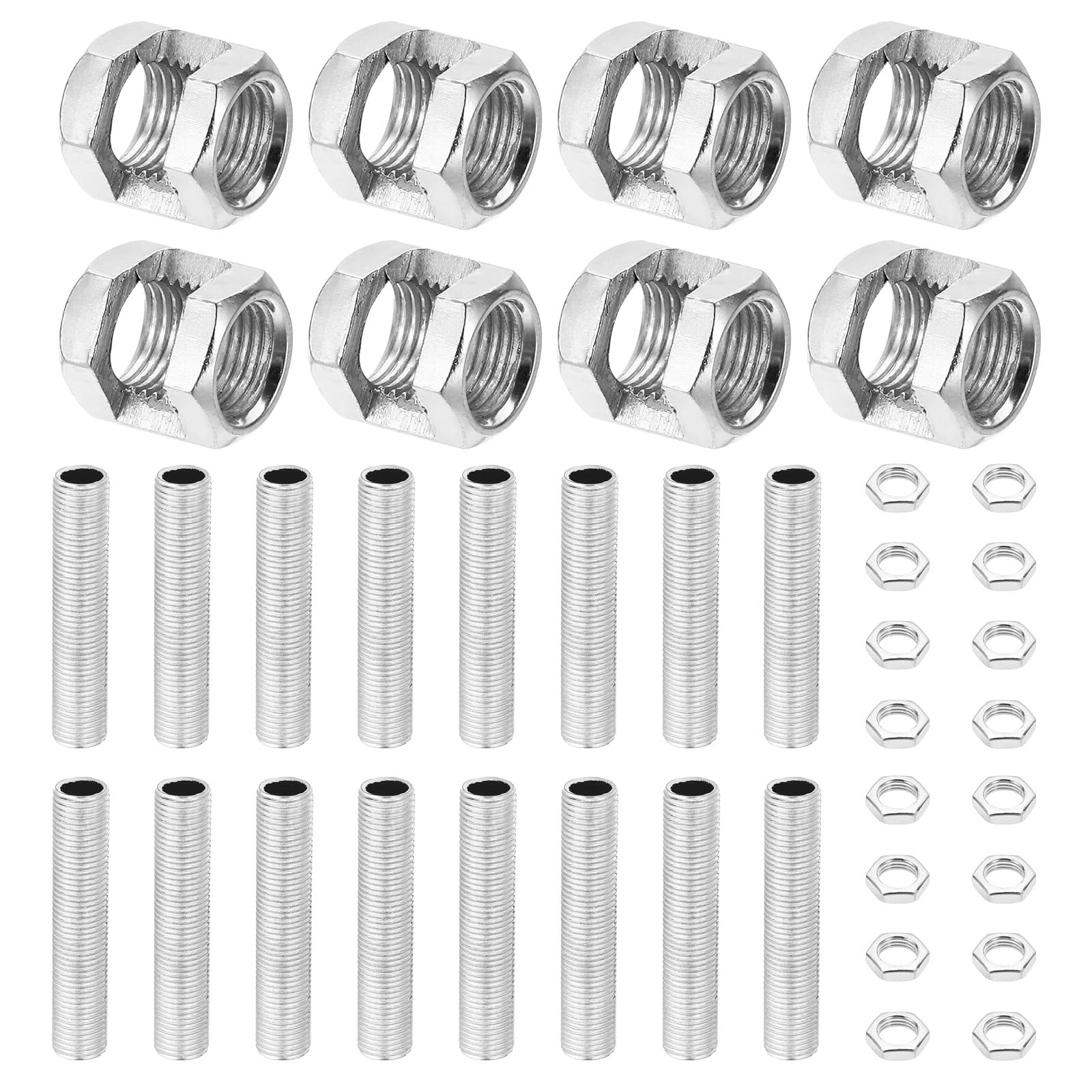 PATIKIL M10 Fine Thread Lamp Pipe Repair Parts Kits, 40 Pcs M10×15 Metal Hexagon Open Coupling Nut with Threaded Pipe and Hex Nut for Lighting Extension Rod