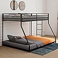 Bellemave Twin Over Full bunk Bed，Metal Floor Bunk Bed, Bunk Bed for Kids, Adults, Bunk Bed for Boys, Girls, Adult bunk beds Heavy Duty, Twin Over Full, Black