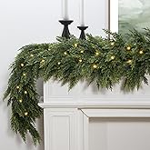 6FT Artificial Cedar Christmas Garland with 120 LED Lights - Real Touch Winter Pine Garland, Green Artificial Greenery Garland for Table, Mantle, Wall, Indoor, Outdoor Christmas Decorations