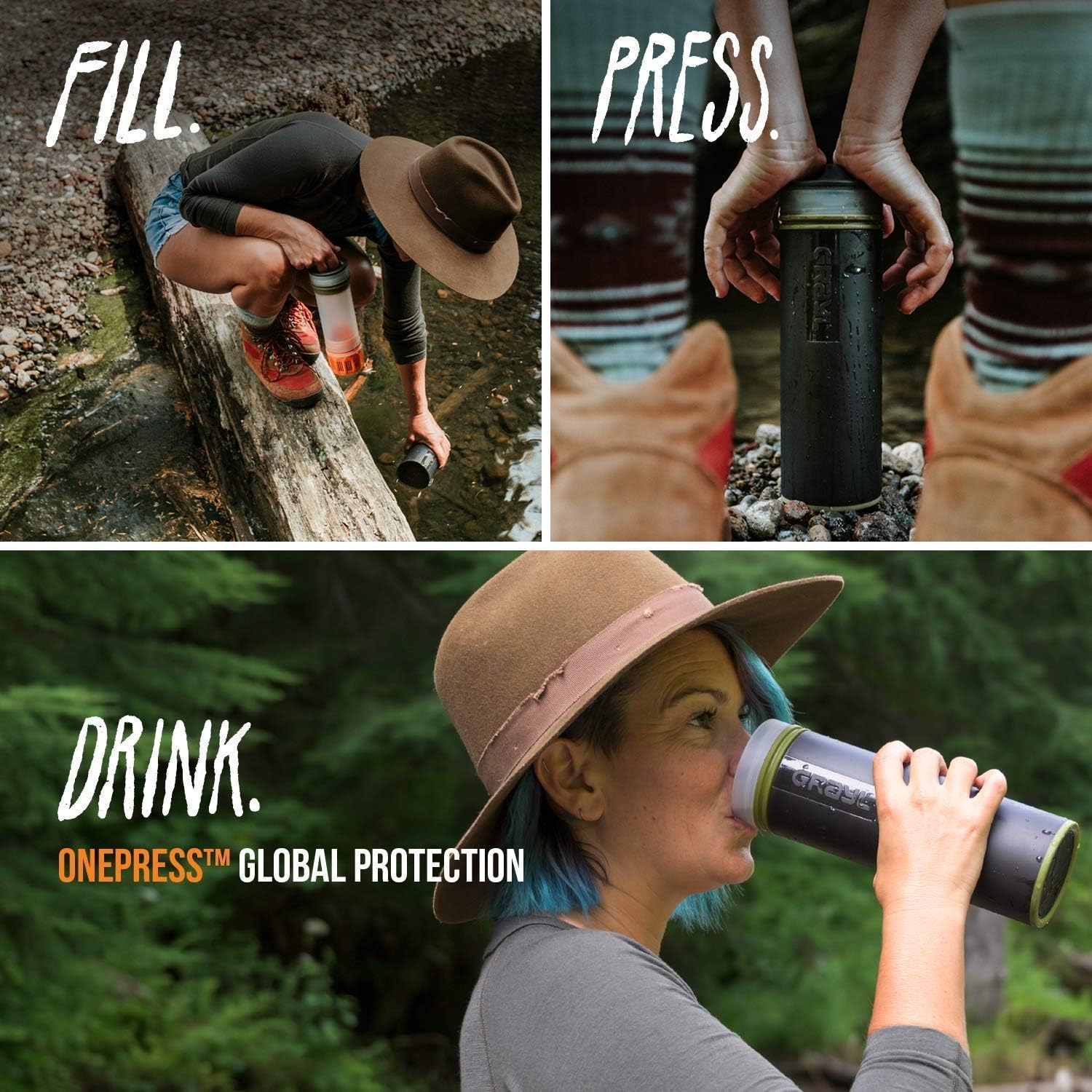 GRAYL Ultralight Water Purifier Bottle + Extra Filter Cartridge [Bundle] for Hiking, Travel, and Emergency Preparedness - Camo Black : Sports & Outdoors