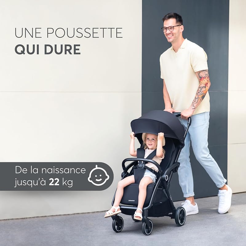 KikkaBoo Poussette Canne Compacte CIELA, Bébé jusqu’à 22 kg, Ultra Légère, Pliage Automatique, Dossier Inclinable, Format Cabine Avion, Noir