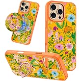 Meshine for iPhone 16 Pro Max Case,Compatible with MagSafe,360°Magnetic Ring Holder Rotation Stand,Translucent Matte with Cute Flowers for Women Girls Funny Fashion Cover for iPhone 16 Pro Max,All