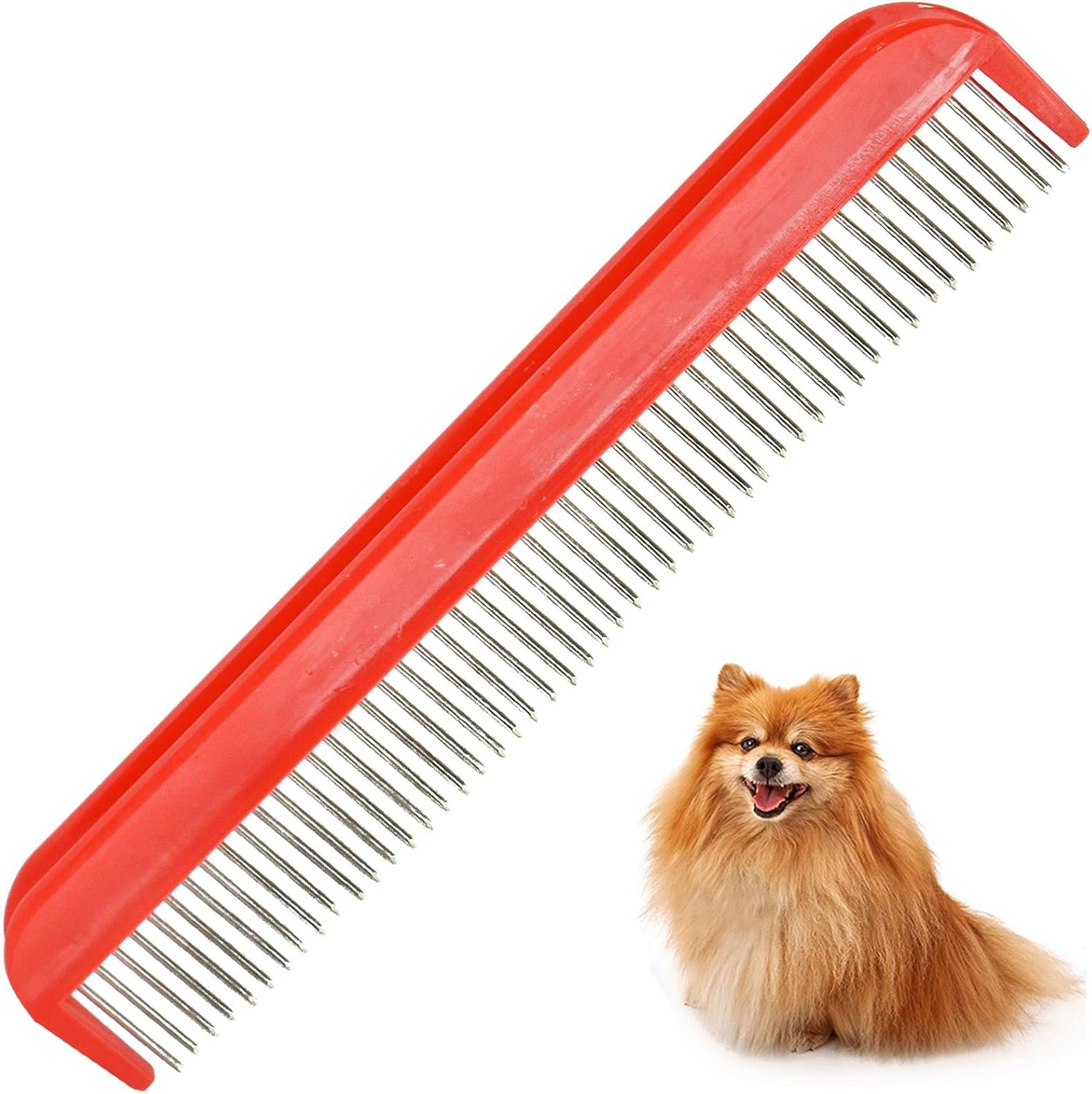 Sabar Pet Touch Large Detangling Pet Comb With Rotating Teeth Red