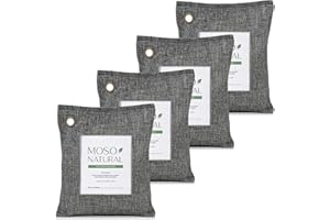 Moso Natural Air Purifying Bag 200g (4 Pack) | Premium Bamboo Charcoal Odor Absorber for Home & Car | Closet Odor Eliminator, Small Room Deodorizer & Car Air Freshener | Long Lasting Charcoal Bags