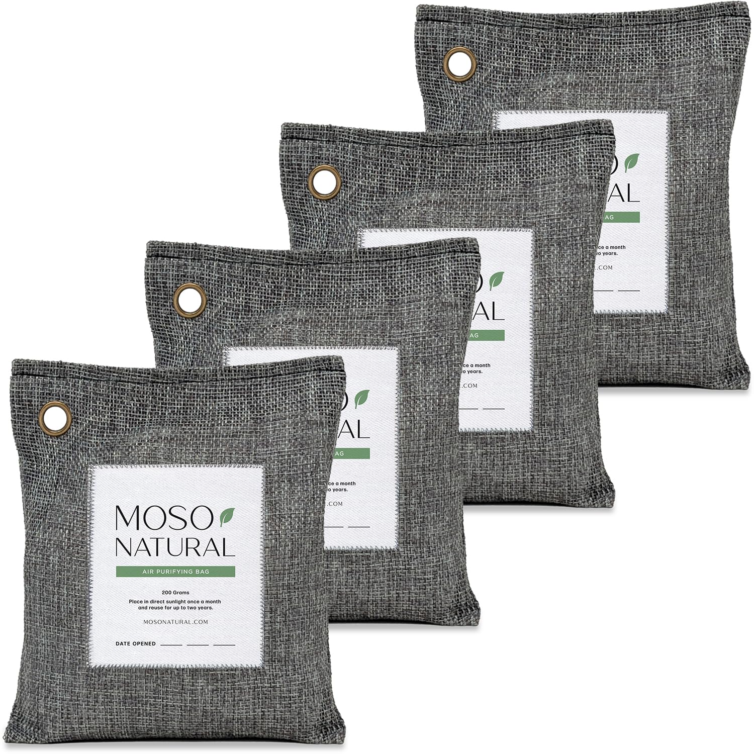 Moso Natural Air Purifying Bag 200g (4 Pack) | Premium Bamboo Charcoal Odor Absorber for Home & Car | Closet Odor Eliminator, Small Room Deodorizer & Car Air Freshener | Long Lasting Charcoal Bags