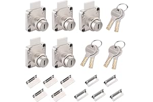 Naissian Cabinet Locks with Keys, Home Desk Lock for Drawer 7/8" Office Furniture Drawer Lock Latch, Pack of 5 Locks with 6 Keys Alike, Nickel