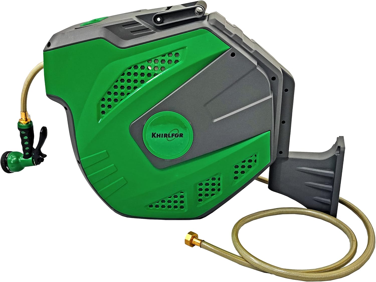 Khirlfor Garden Hose Reel Retractable Water Hose Holder Wall Mount 100 ft Hose with 7 Pattern Hose Nozzle : Garden & Outdoor