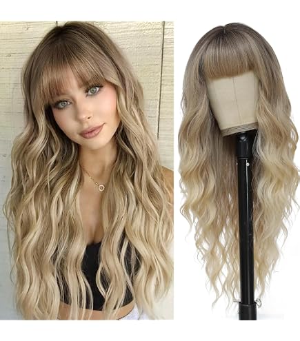 Blonde heat resistant wavy wig with bangs 14 Inches Wavy Blonde Heat Resistant Center Part Wig With  main image 4