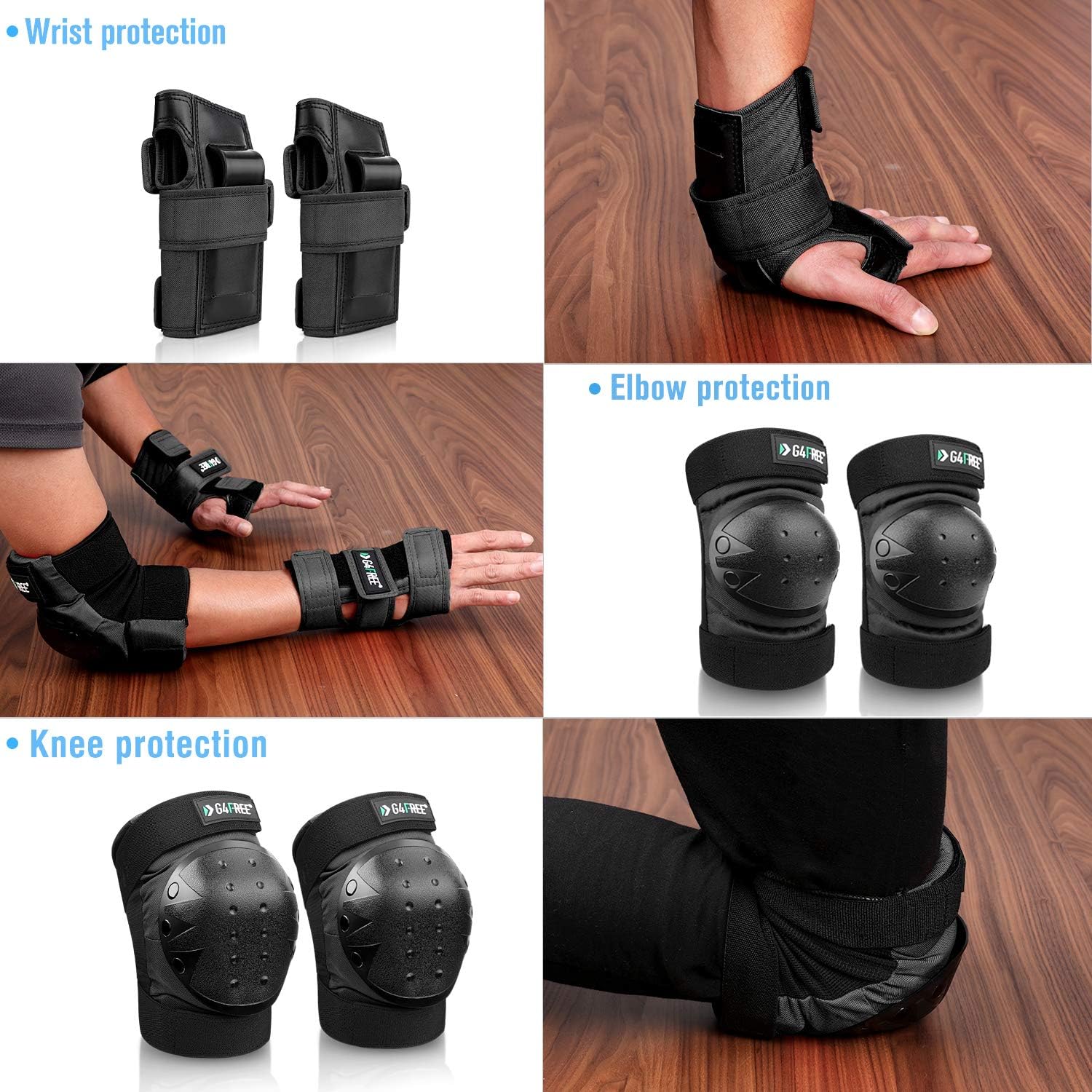 G4Free Adults Kids Bike Knee Pads Elbow Pads Wrist Guards 3 in 1 Protective Gear Sets for Skateboarding, Roller Skating Cycling Scooter : Sports & Outdoors