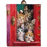 wyxdwh Cute Cat Blanket, Cozy Flannel Adorable Kittens at The Door Throw Blanket for Couch Outdoor, Plush Soft Lightweight Travel Blankets for Bed Decor and Gifts, for Women Kids Teens Girls 50"x60"