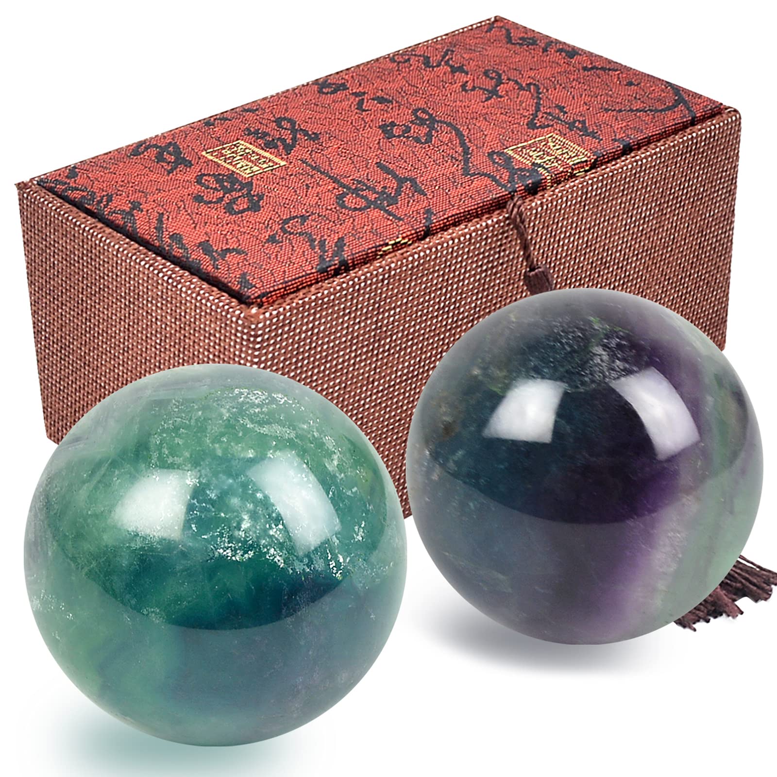 juanxian 2Pcs Fluorite Massage Balls 1.57in w Gift Box Hand Rolling Balls Exercise Fitness Ball Muscle Stretch Handball Acupoint Massagers Health Care Tool