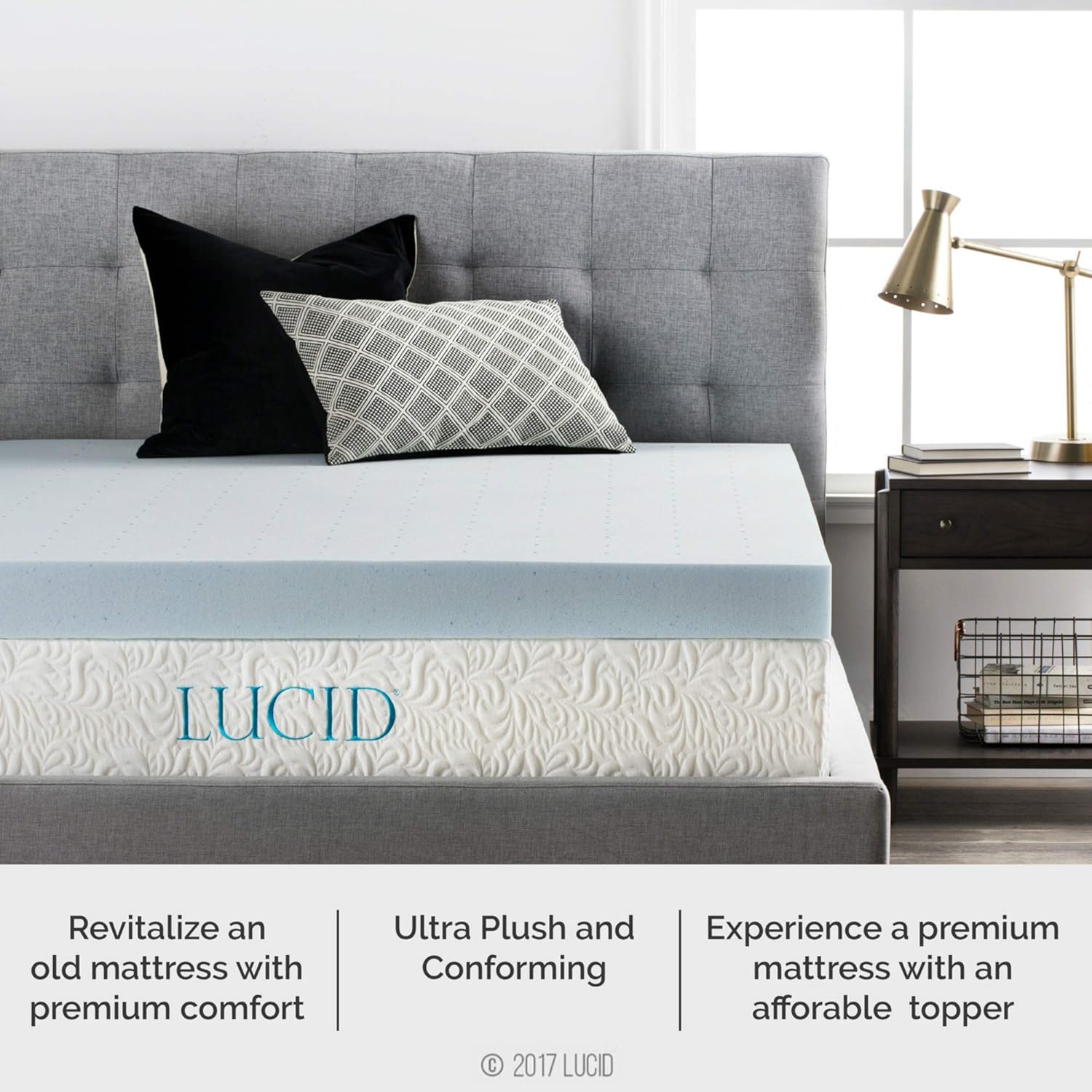 LUCID 4 Inch Gel Memory Foam Mattress Topper-Ventilated Design-Ultra Plush-Queen: Home & Kitchen