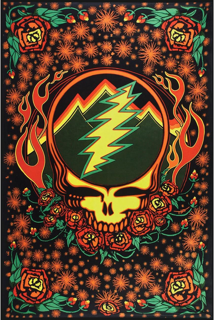 Sunshine Joy Grateful Dead 3D Steal Your Face Scarlet Fire Tapestry Tablecloth Wall Art Beach Sheet Huge 60x90 Inches - Amazing 3D Effects,Multi