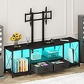 GYIIYUO LED TV Stand with Mount and Power Outlet & Fabric Drawers for 32-85 Inches TV - Entertainment Center and Industrial TV Console Table for Living Room, Bedroom- 47" Black