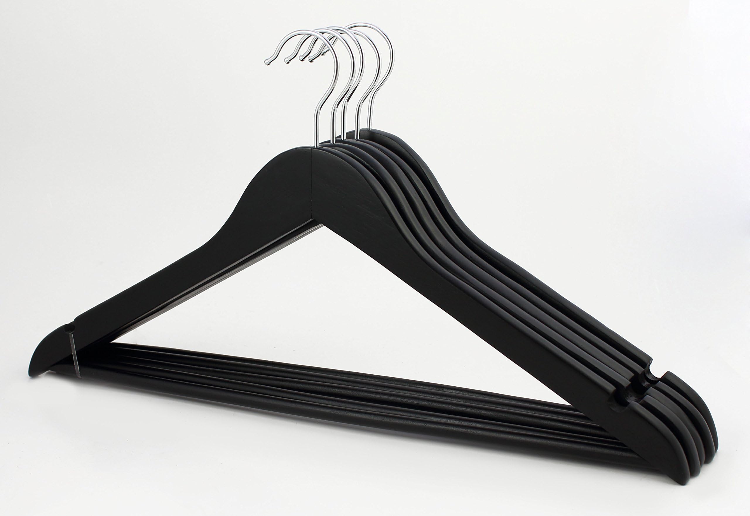 Kenton Grey Adults Size, Premium Heavyweight Wood Hangers – Ultra-Thin, Space Saving, Strong & Durable for Adult Clothing - Set of 5, Black