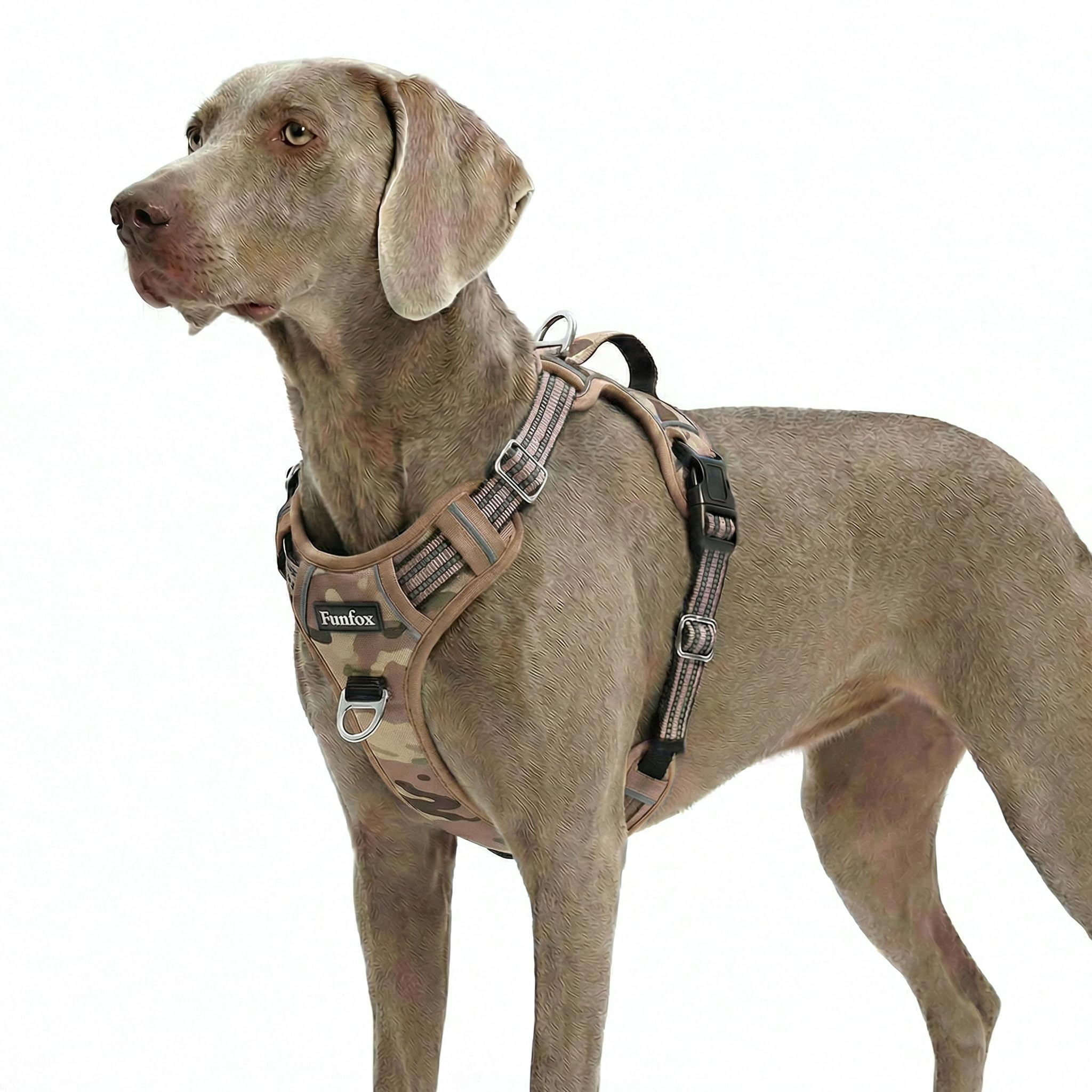 Funfox Dog Harness for Xlarge Dogs, No Pull Pet Vest Adjustable with Vertical Handle & Front Clip, Anti Pull Padded Harness Reflective Night Walking Size for X-Large Breed, Camo Brown XL