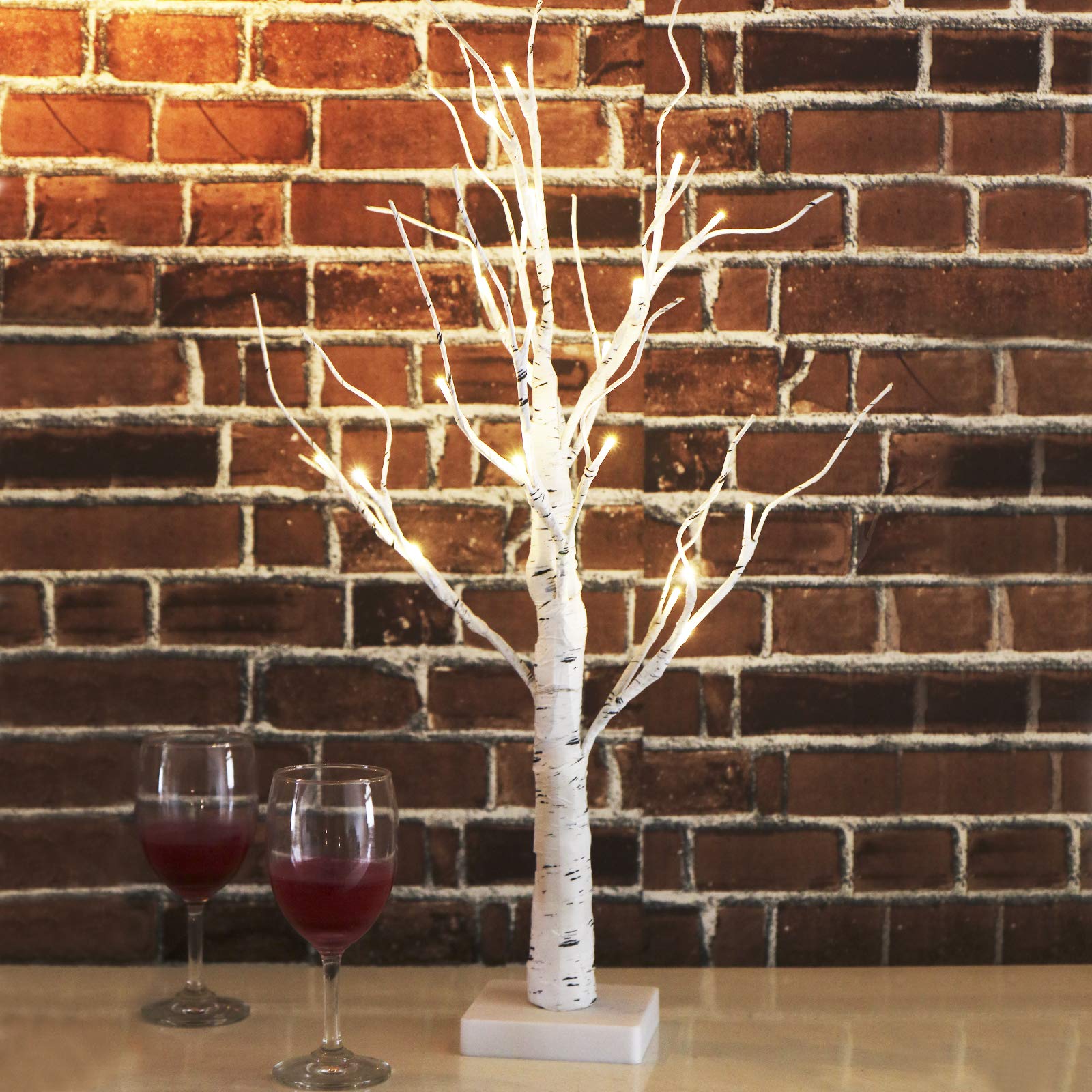 Photo 1 of 2FT Birch lamp 24 LED Birch Tree Light Tabletop Artificial Tree Light Warm White Light Table Lamp Battery Operated Tabletop Tree with Timer for Birthday Gift Room Festival Decoration Home Party