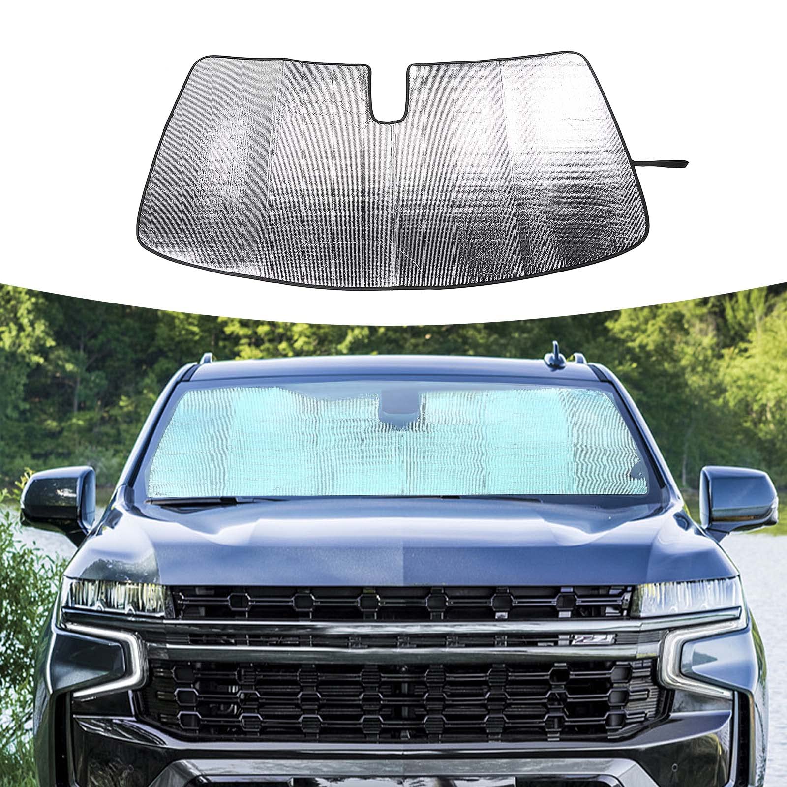 Photo 1 of JWWY Windshield Sunshade Window Sun Shade Sun Visor Shade for Chevy Tahoe,GMC YUKON 2021-2025,2020-2025Chevy Suburban Foldable Sun Shield Upgrade Reflective Polyester Cover Block Heat and Block UV Ray