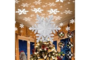 SUNVIGOR Christmas Tree Topper Lighted with 6 Projection Modes,Christmas Star Tree Topper Built-in LED Rotating Projector Lights 3D Christmas Tree Decorations for Xmas Party Holiday Decor(Silver Snowflake)