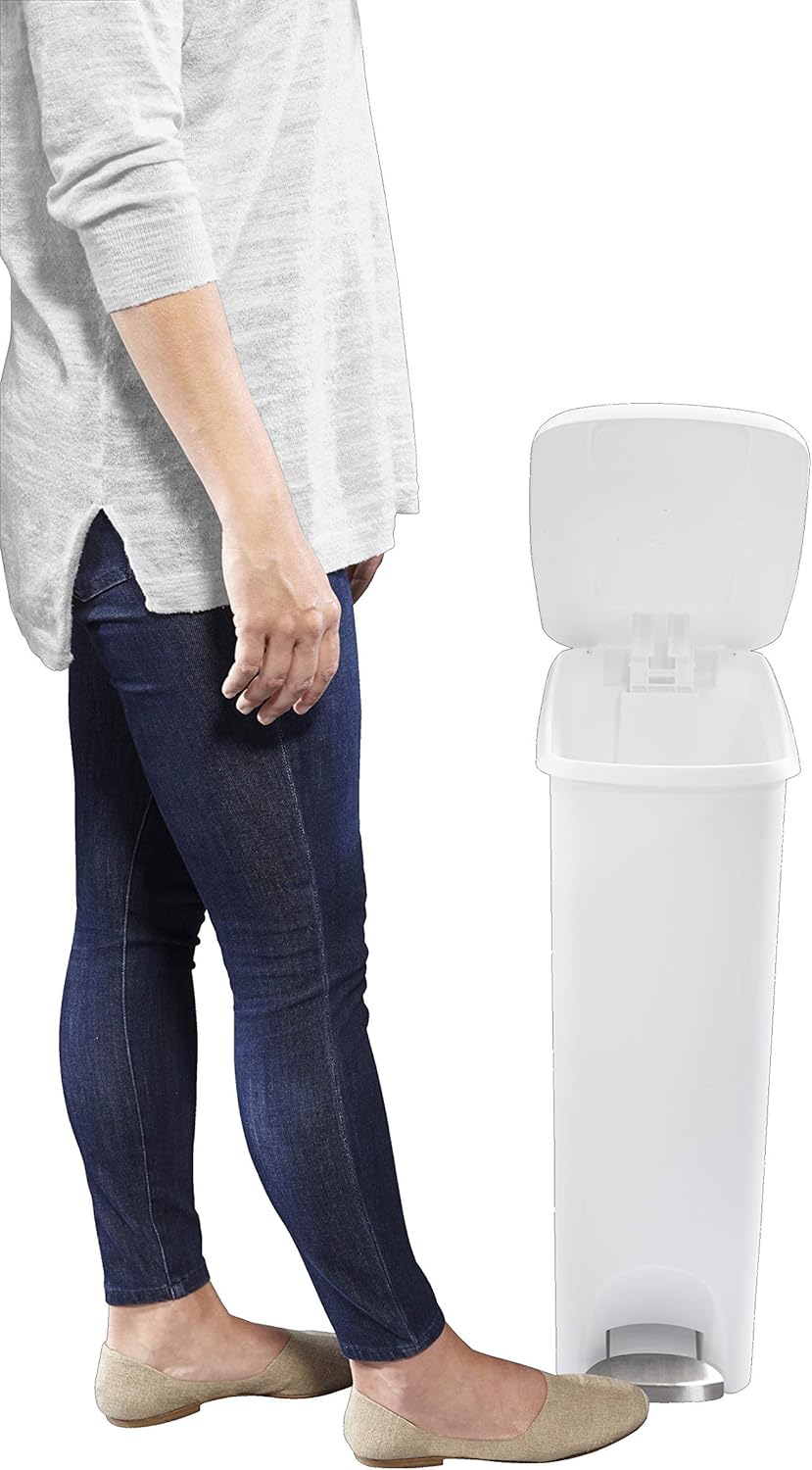Rubbermaid Step On Lid Slim Trash Can for Home, Kitchen, and Laundry Room Garbage, 11.3 Gallon, White: Home & Kitchen
