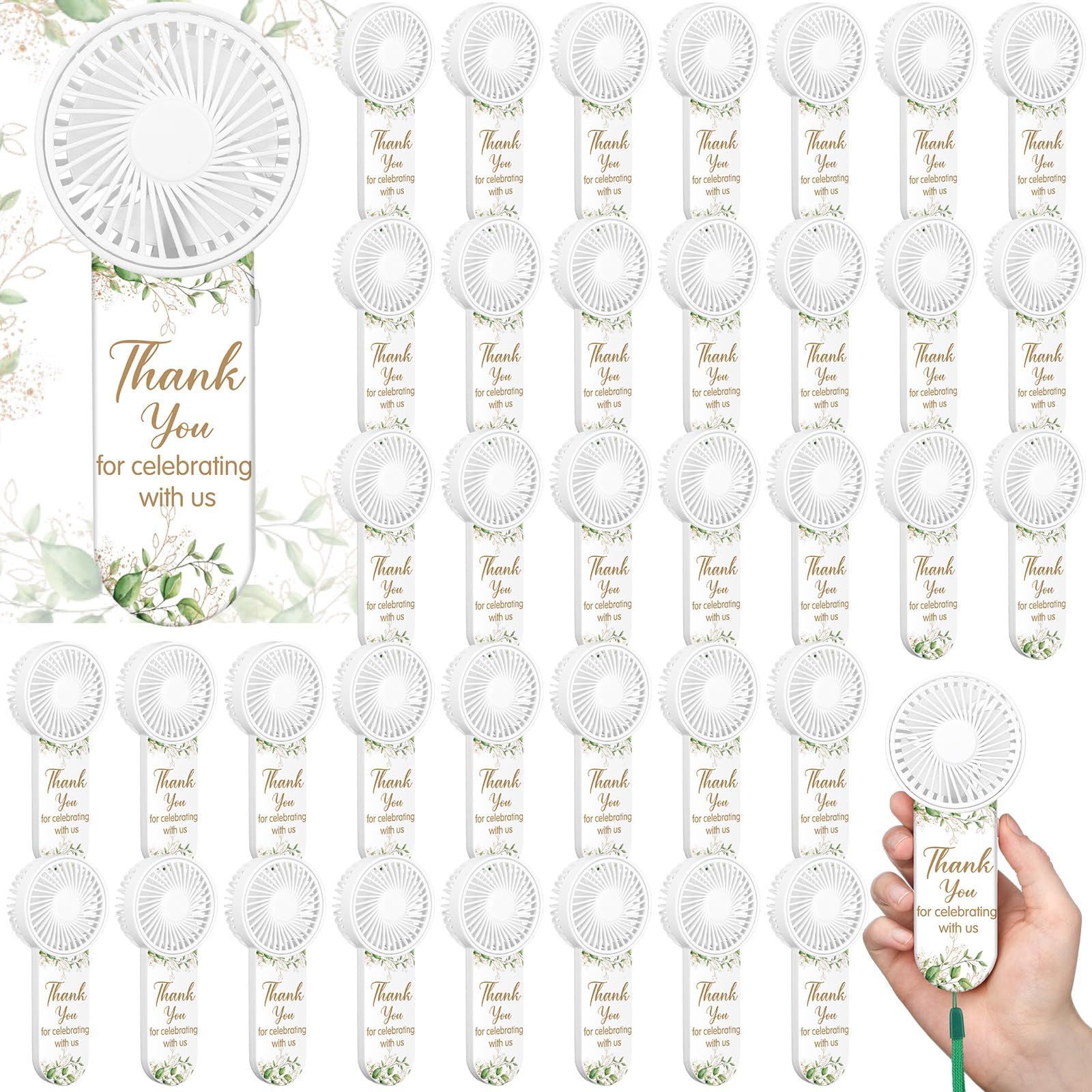Photo 1 of VIHOSE 50 Pcs Mini Handheld Electric Fans for Wedding Guests Bulk, Personal Portable Hand Fan Battery Powered Thank You for Celebrating for Wedding Favor, Battery Not Include(Green,Leaf)