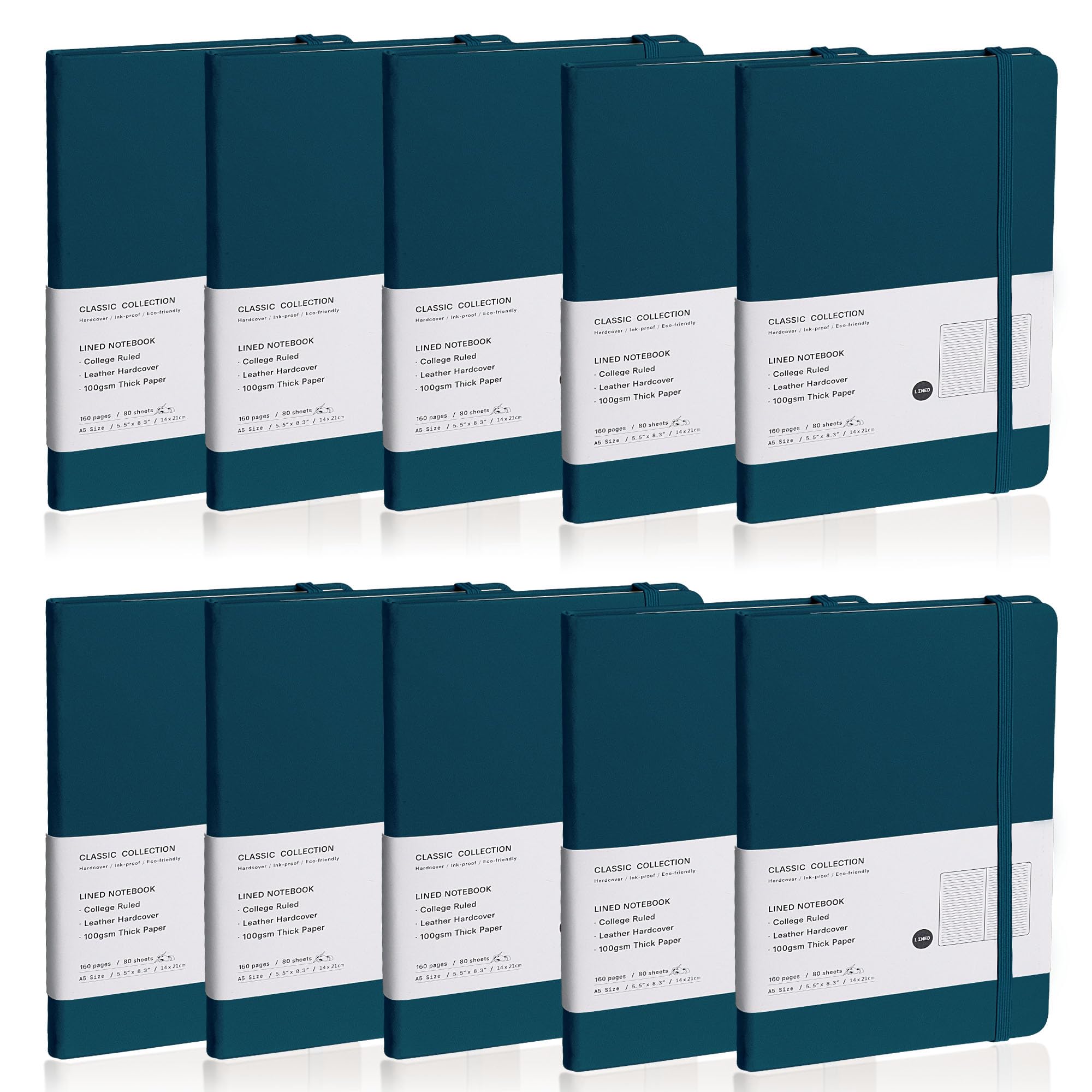 EMOMAS Lined Journal Notebook, 10Pack Hardcover Notebook for Men & Women – Journals for Writing, Work, School, Home & Daily Notes, 160 Pages – Medium A5, 5.7"x8", 100 gsm Thick Paper (Turquoise)​ Image