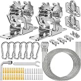 HYASIA Shade Sail Hardware Kit with Ratchet Winch, Heavy Duty 304 Stainless Steel Windproof Sun Shade Tension Kit for Rectangle Triangle Canopy, For Outdoor Patio Garden Vendor(Winch + 4Pcs Wire Rope)