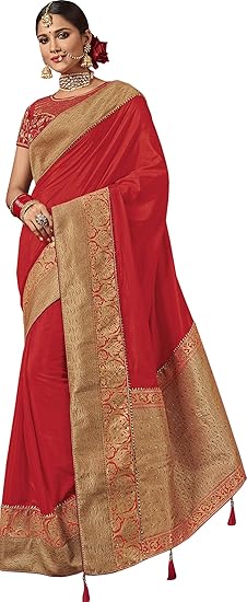 Indian Fusion Red (KumKum Red) Chanderi Silk Saree with Brocade Border