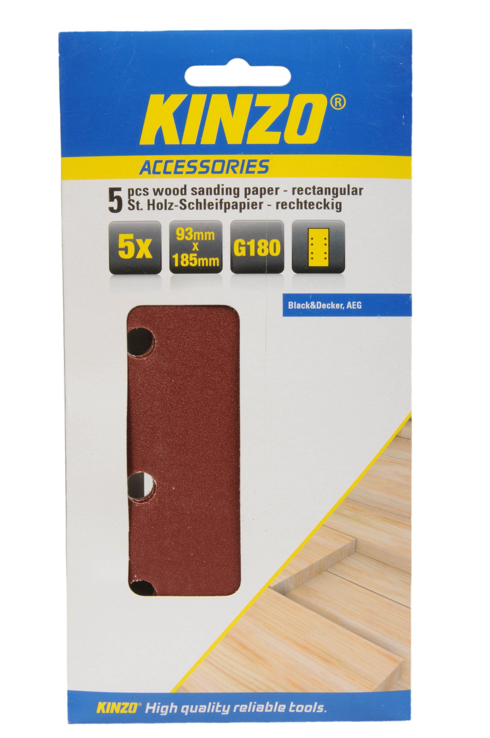 Kinzo 71711 5 Sandpaper Sheets for Wood 93 x 185 mm G180
