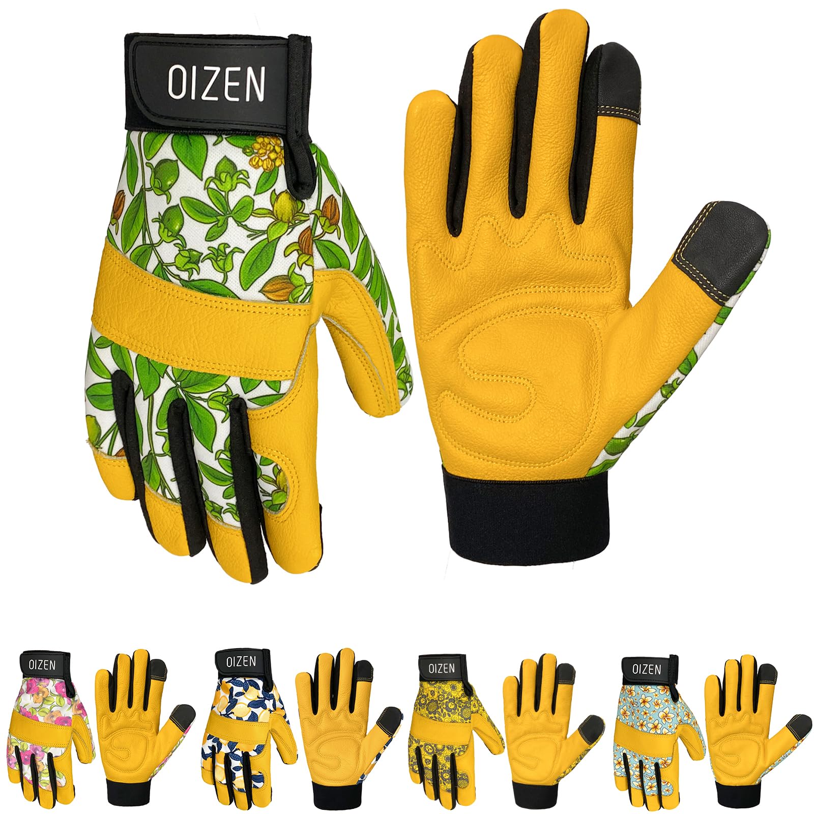 OIZEN Cowhide Leather Thorn Proof & Puncture Resistant Gardening Gloves for Women, Touchscreen Compatible Working Gloves for Weeding, Digging, Planting, Gardening Gifts for Women (Hyacinth, M)